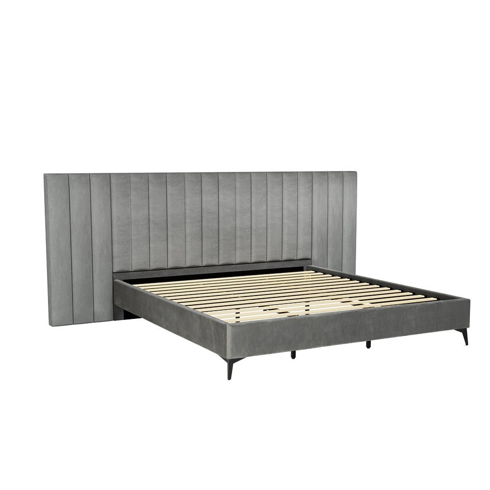 King Package | Burnett Bed Frame With Oversized Headboard Grey & Bonita Euro Top Mattress (Medium Firm) - Baby & Kids > Kid's Furniture > Kid's Beds & Bed Frames - Bedzy Australia