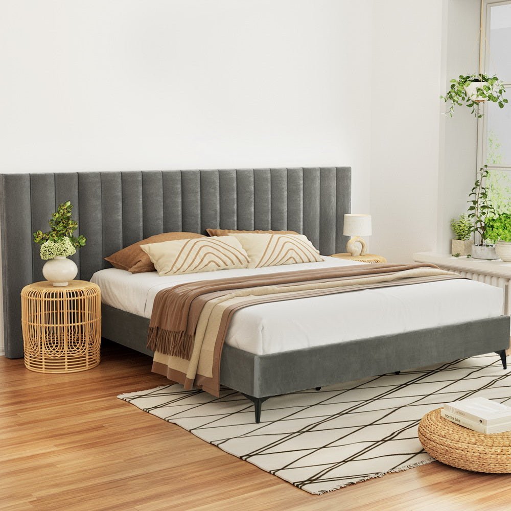 King Package | Burnett Bed Frame With Oversized Headboard Grey & Bonita Euro Top Mattress (Medium Firm) - Baby & Kids > Kid's Furniture > Kid's Beds & Bed Frames - Bedzy Australia