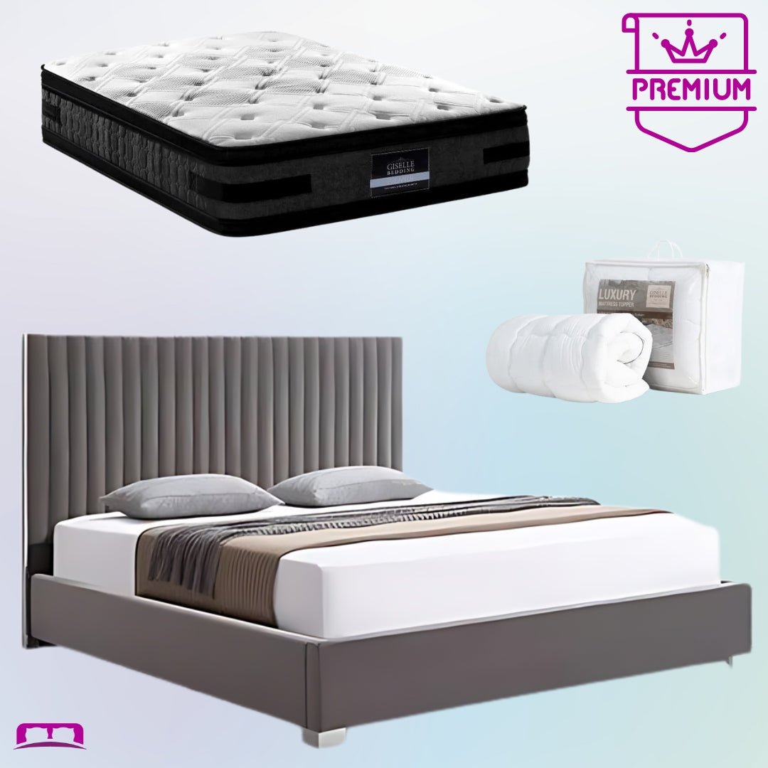 King Premium Package | Bedzy Luxe Hillsdale Bed Frame Grey, Luna Series Euro Top Mattress (Medium Firm) & Bamboo Mattress Topper! - Bedzy Australia