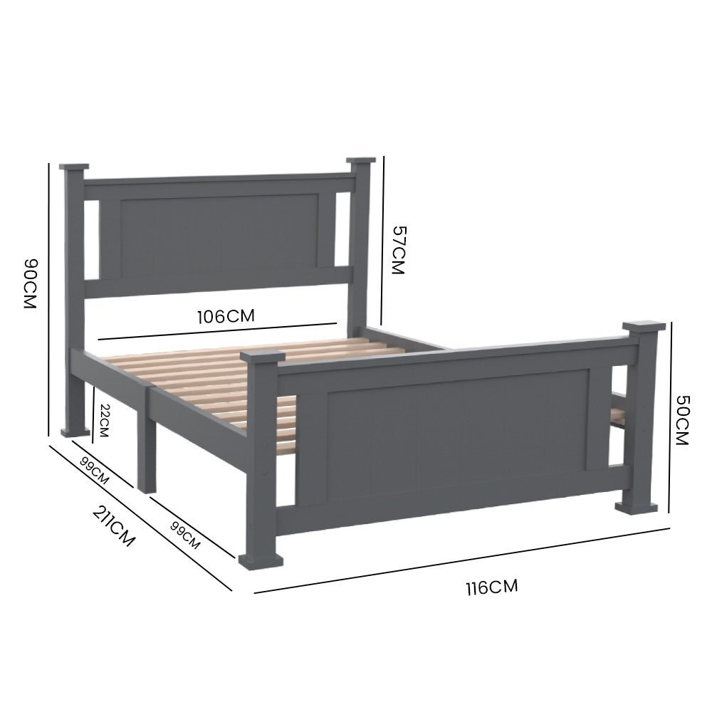 King Single Wooden Timber Bed Frame - Grey - Furniture > Bedroom - Bedzy Australia