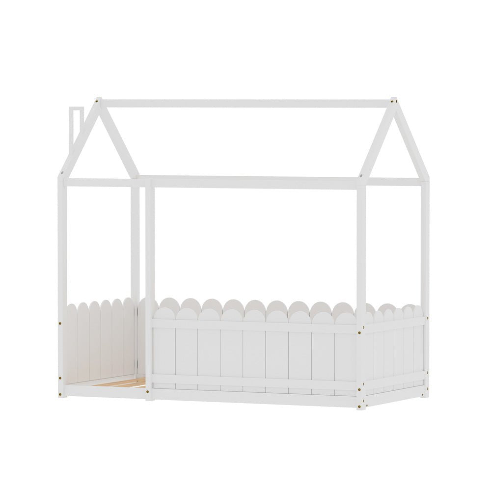 Kori House Shaped Single Wooden Bed Frame White - Furniture > Bedroom - Bedzy Australia