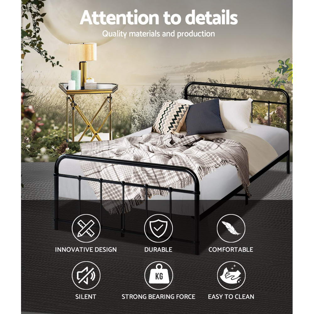 Leo Metal King Single Bed Frame Black - Bedzy Australia