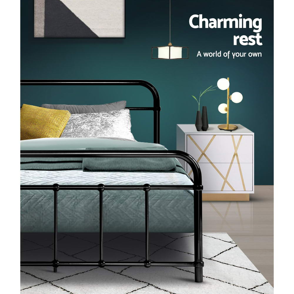 Leo Metal King Single Bed Frame Black - Bedzy Australia