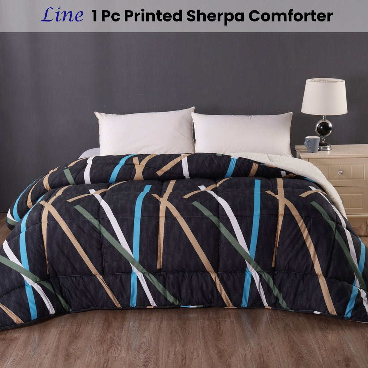 Line 1 Pc Printed Sherpa Comforter Queen - Home & Garden > Bathroom Accessories - Bedzy Australia