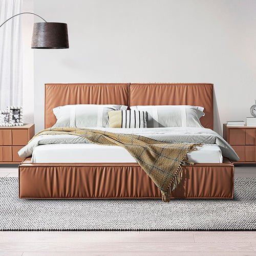 Louis Queen Bed Frame PU leather KD Slat in Wooden Legs - Furniture > Bedroom > Beds & Bed Frames - Bedzy Australia