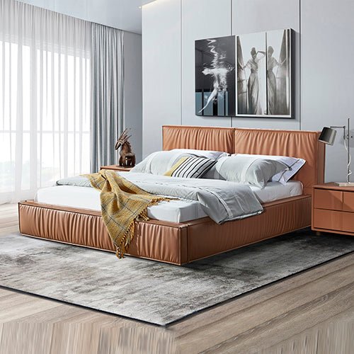 Louis Queen Bed Frame PU leather KD Slat in Wooden Legs - Furniture > Bedroom > Beds & Bed Frames - Bedzy Australia