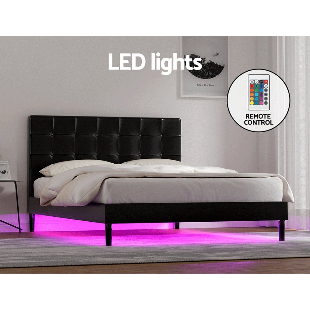 Manly Double LED Bed Frame With Charge Ports Black - Furniture > Bedroom - Bedzy Australia