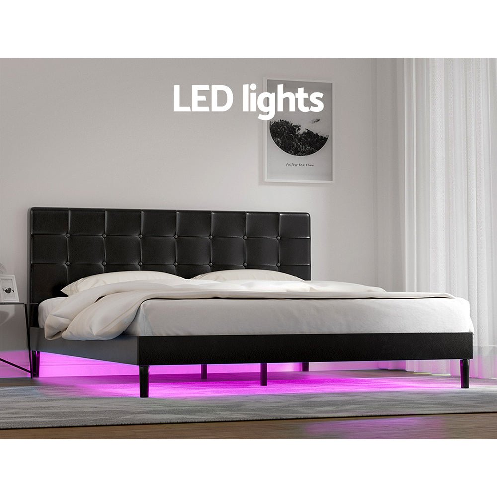 Manly King LED Bed Frame With Charge Ports Black - Furniture > Bedroom - Bedzy Australia