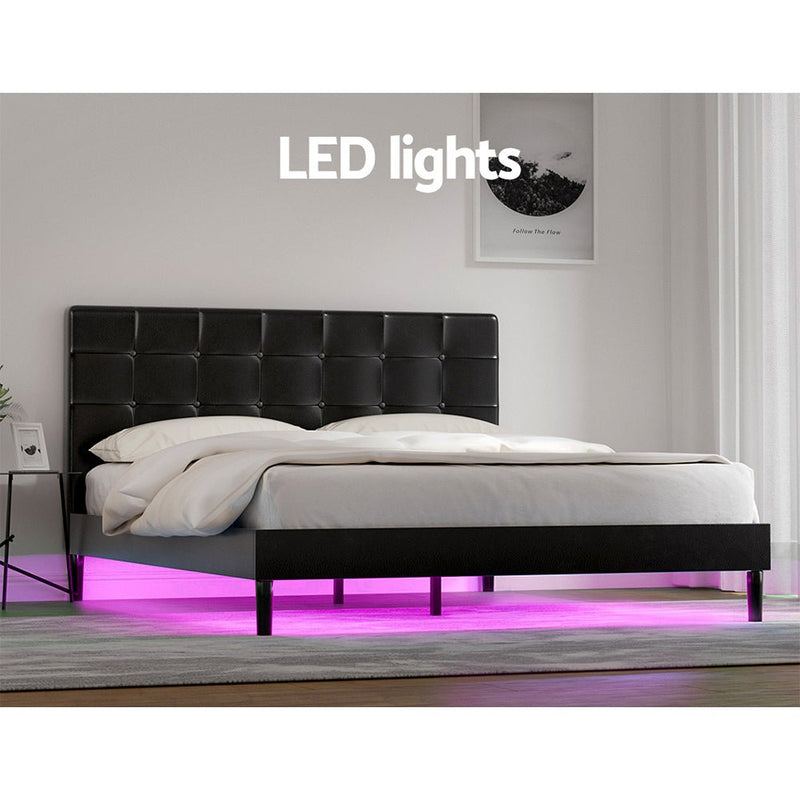 Manly Queen LED Bed Frame With Charge Ports Black - Furniture > Bedroom - Bedzy Australia