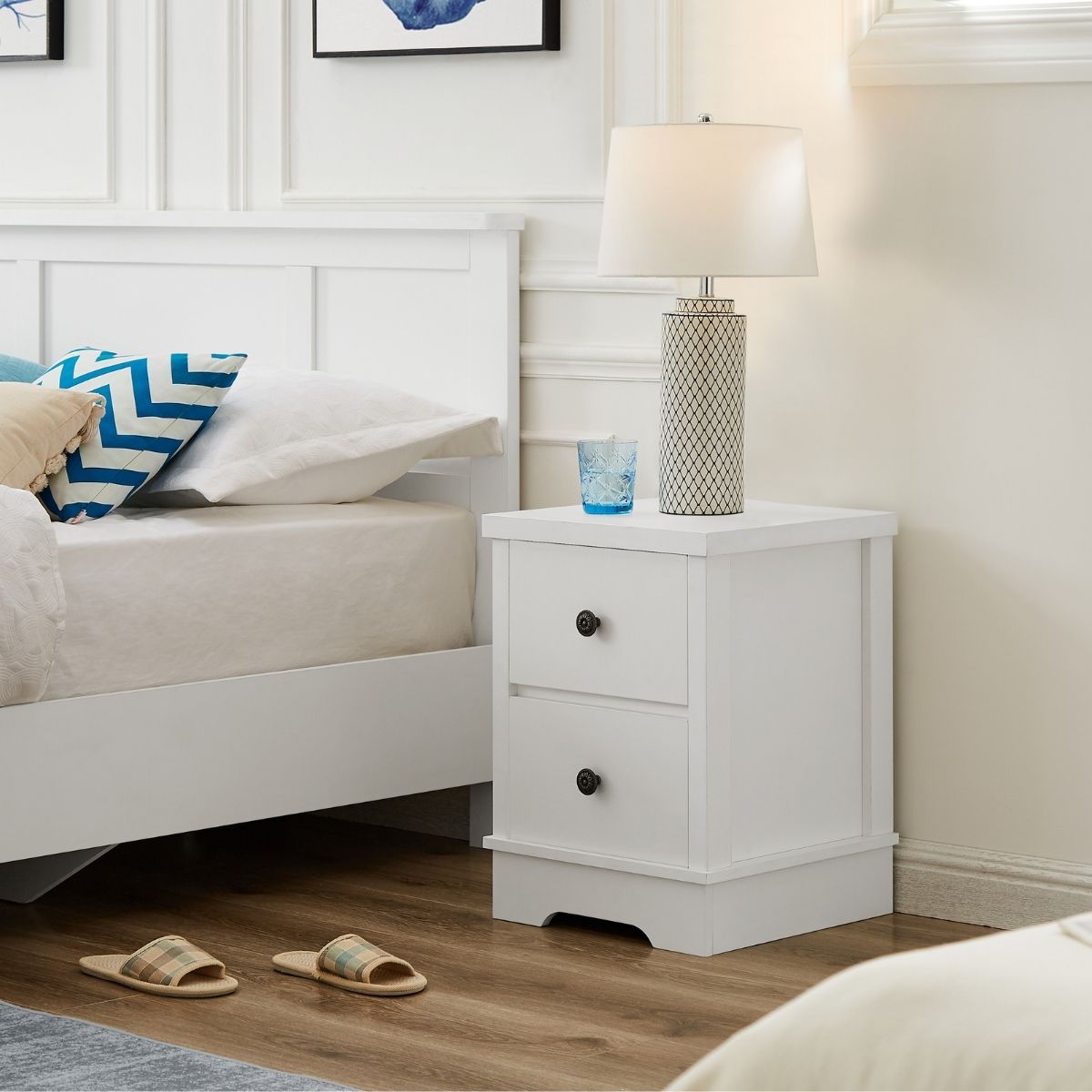 Margaux White Coastal Style Bedside Table - Bedzy Australia