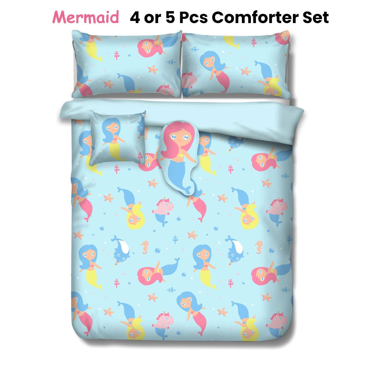 Mermaid Kids Advventure 5 Pcs Comforter Set Double - Home & Garden > Bathroom Accessories - Bedzy Australia