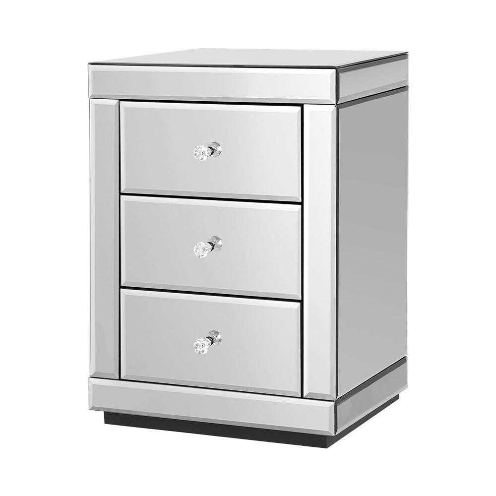 Mirrored Bedside Table Drawers Furniture Mirror Glass Presia Silver - Bedzy Australia