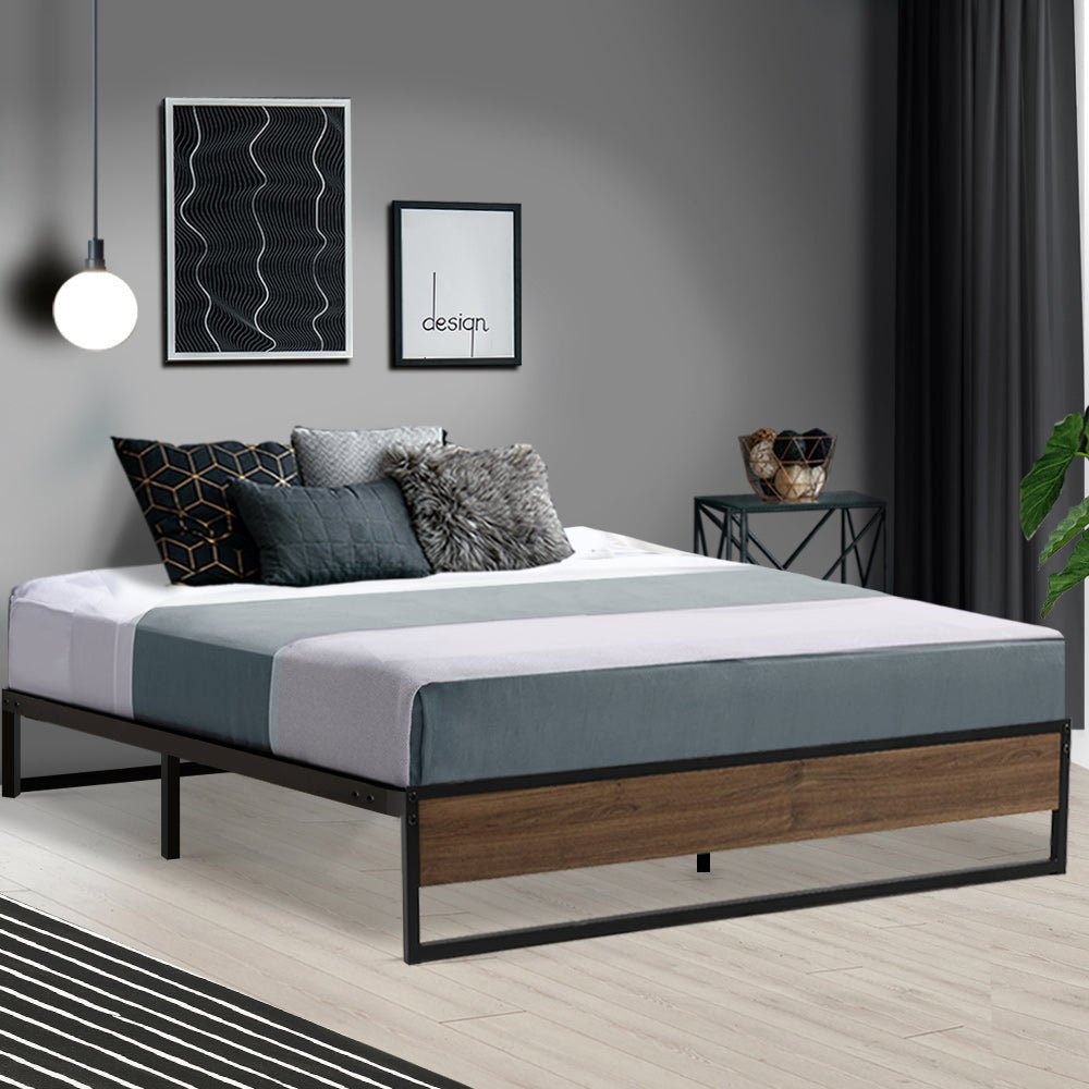 Oslo Metal & Wood Double Bed Frame - Bedzy Australia