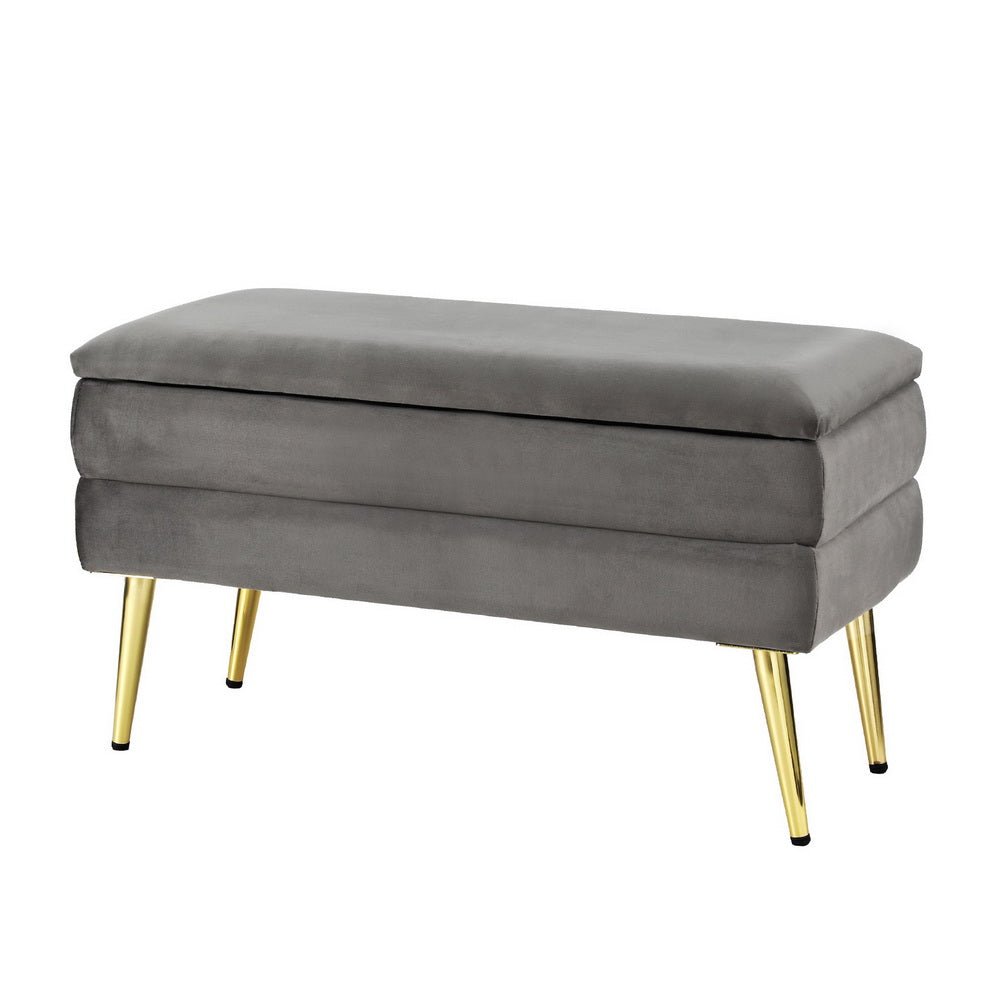 Ottoman Storage Foot Stool Velvet Grey - Furniture > Living Room - Bedzy Australia