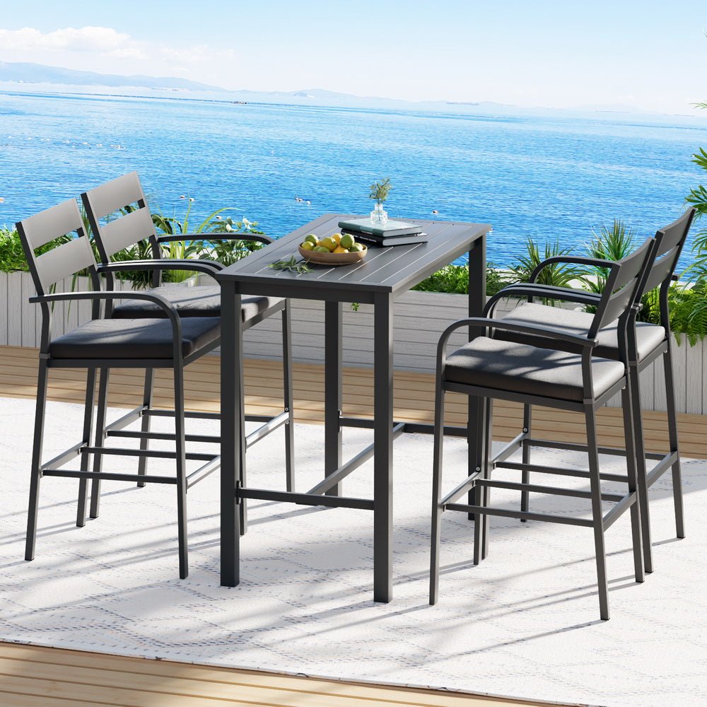 Outdoor Bar Set 5 - Piece Patio Dining Chairs Aluminium Table Stools - Furniture > Outdoor > Outdoor Dining Sets - Bedzy Australia