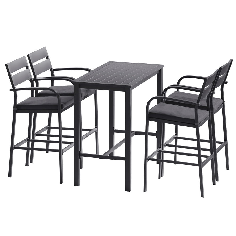 Outdoor Bar Set 5 - Piece Patio Dining Chairs Aluminium Table Stools - Furniture > Outdoor > Outdoor Dining Sets - Bedzy Australia