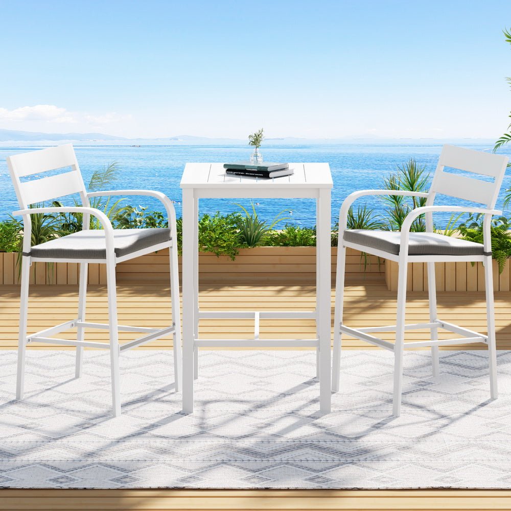 Outdoor Bar Set Stools 3 - Piece Dining Chairs Table Patio Aluminium Bistro Set - Furniture > Outdoor > Outdoor Dining Sets - Bedzy Australia