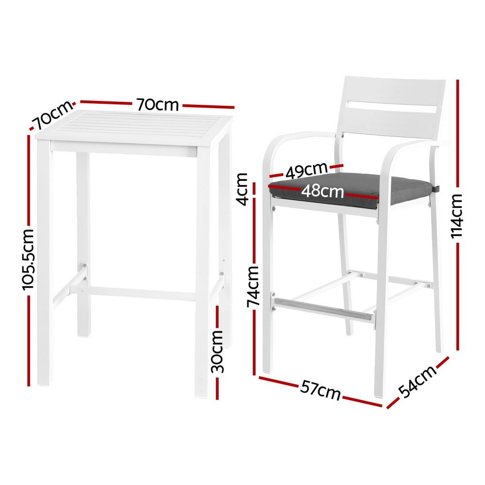 Outdoor Bar Set Stools 3 - Piece Dining Chairs Table Patio Aluminium Bistro Set - Furniture > Outdoor > Outdoor Dining Sets - Bedzy Australia