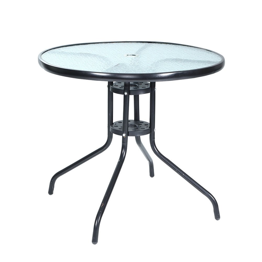 Outdoor Bar Table Glass Cafe Table Steel Side Parasol Hole - Furniture > Outdoor - Bedzy Australia