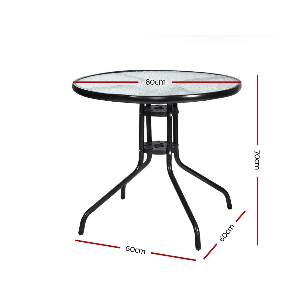 Outdoor Bar Table Glass Cafe Table Steel Side Parasol Hole - Furniture > Outdoor - Bedzy Australia