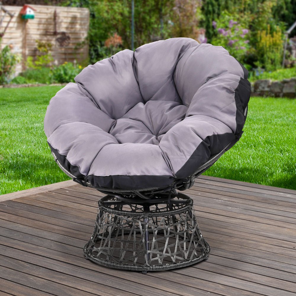 Outdoor Chairs Outdoor Furniture Papasan Chair Wicker Patio Garden Black - Furniture > Bar Stools & Chairs - Bedzy Australia