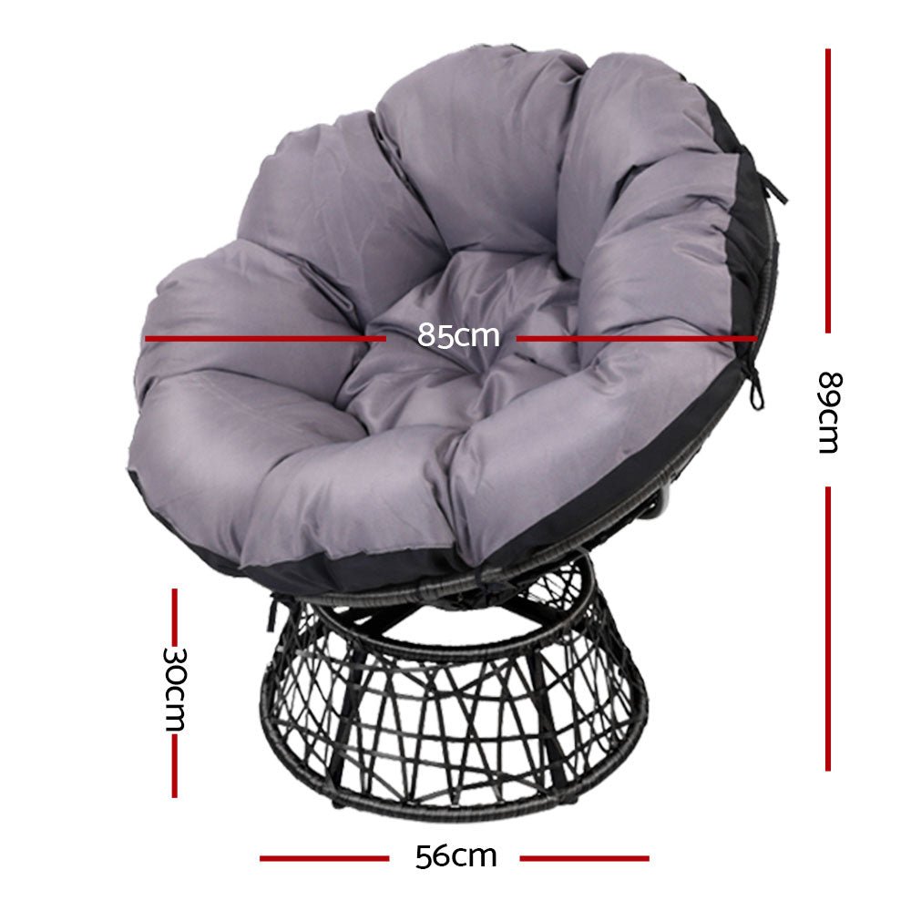 Outdoor Chairs Outdoor Furniture Papasan Chair Wicker Patio Garden Black - Furniture > Bar Stools & Chairs - Bedzy Australia