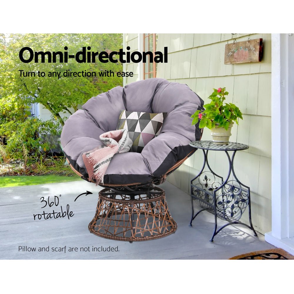 Outdoor Chairs Outdoor Furniture Papasan Chair Wicker Patio Garden Brown - Furniture > Bar Stools & Chairs - Bedzy Australia