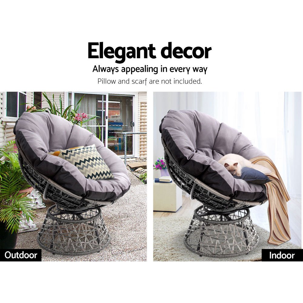 Outdoor Chairs Outdoor Furniture Papasan Chair Wicker Patio Garden Grey - Furniture > Bar Stools & Chairs - Bedzy Australia