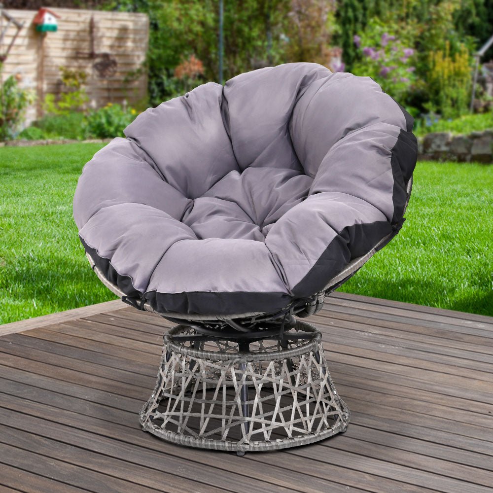 Outdoor Chairs Outdoor Furniture Papasan Chair Wicker Patio Garden Grey - Furniture > Bar Stools & Chairs - Bedzy Australia