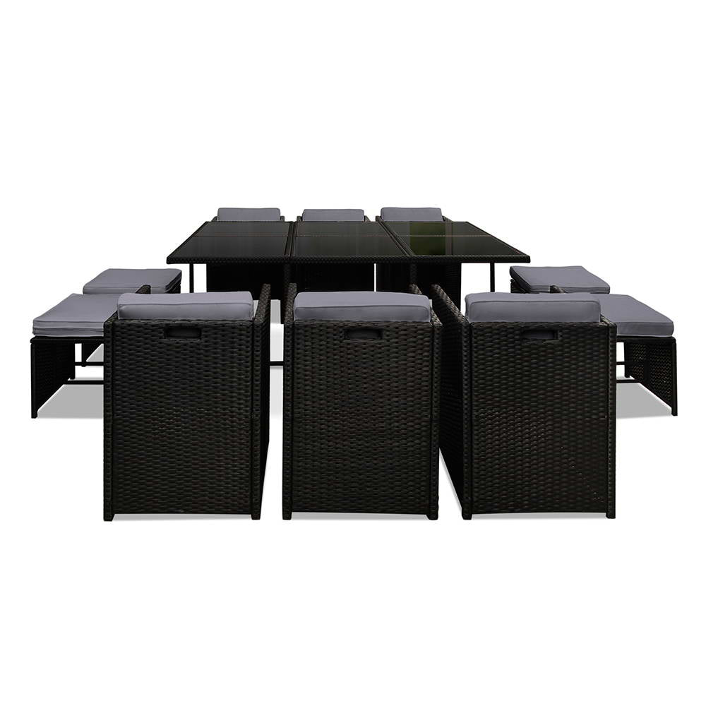 Outdoor Dining Set 11 Piece Wicker Table Chairs Setting Black - Furniture > Outdoor - Bedzy Australia