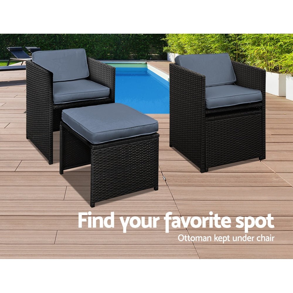 Outdoor Dining Set 11 Piece Wicker Table Chairs Setting Black - Furniture > Outdoor - Bedzy Australia