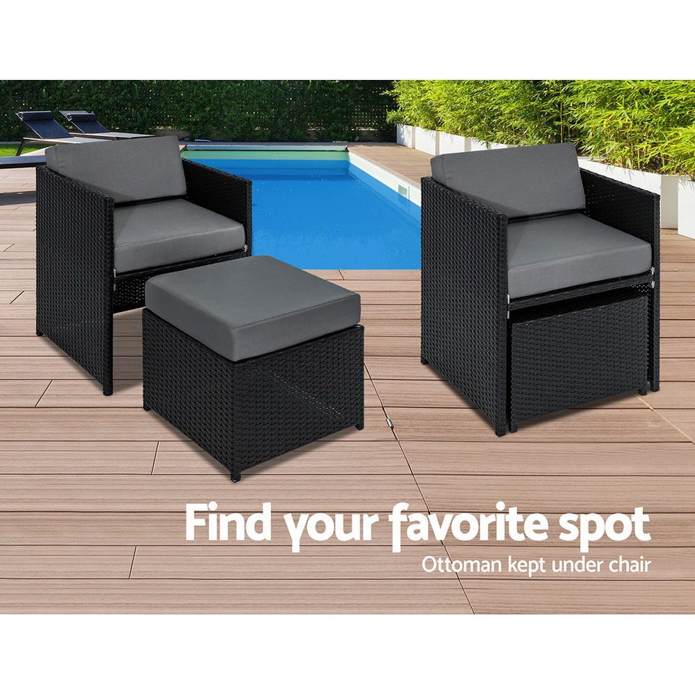 Outdoor Dining Set 13 Piece Wicker Table Chairs Setting Black - Furniture > Dining - Bedzy Australia