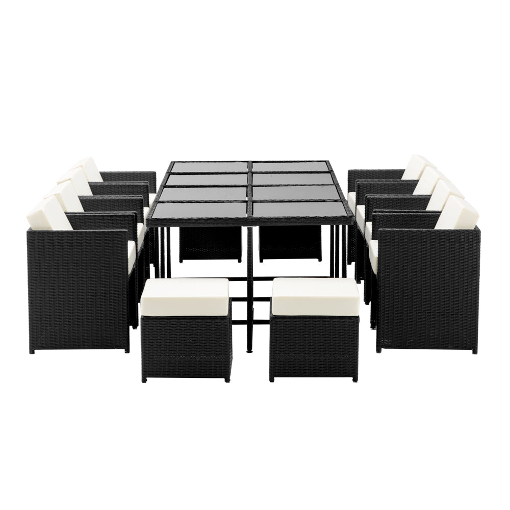 Outdoor Dining Set 13 Piece Wicker Table Chairs Setting Black - Furniture > Dining - Bedzy Australia