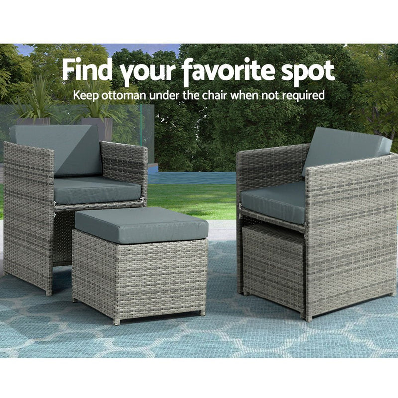 Outdoor Dining Set 13 Piece Wicker Table Chairs Setting Grey - Furniture > Outdoor - Bedzy Australia