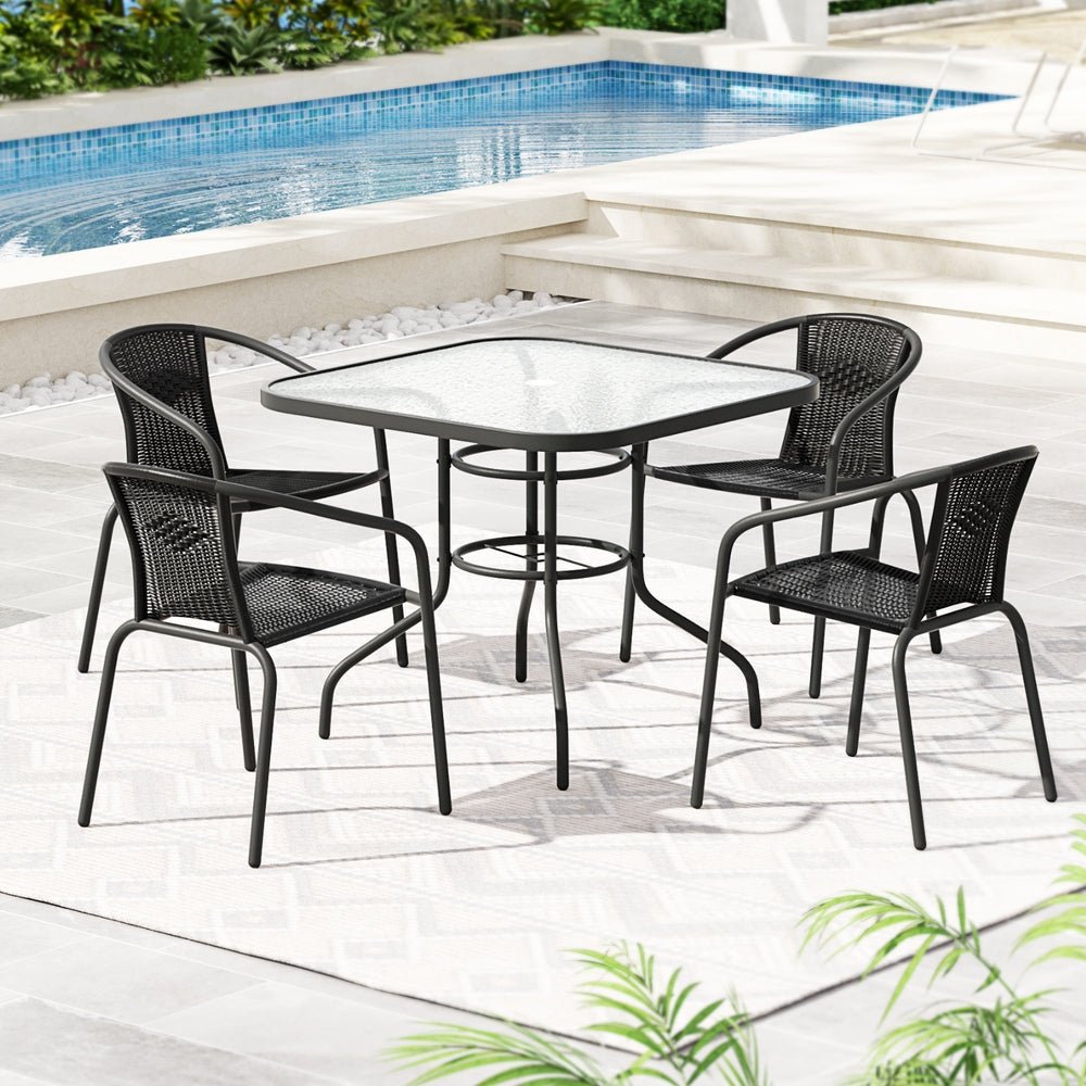 Outdoor Dining Set 5 Piece Steel Stackable Chairs Table Patio Furniture - Furniture > Outdoor > Outdoor Dining Sets - Bedzy Australia