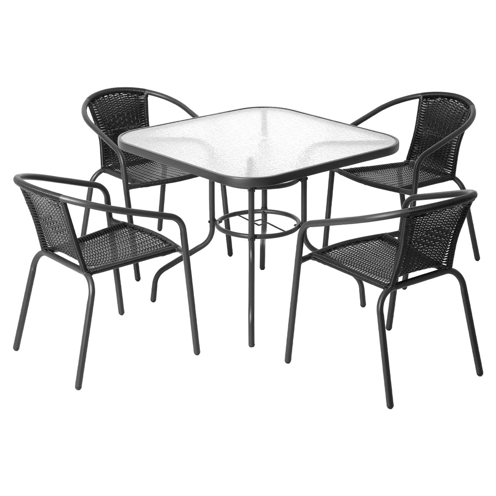 Outdoor Dining Set 5 Piece Steel Stackable Chairs Table Patio Furniture - Furniture > Outdoor > Outdoor Dining Sets - Bedzy Australia