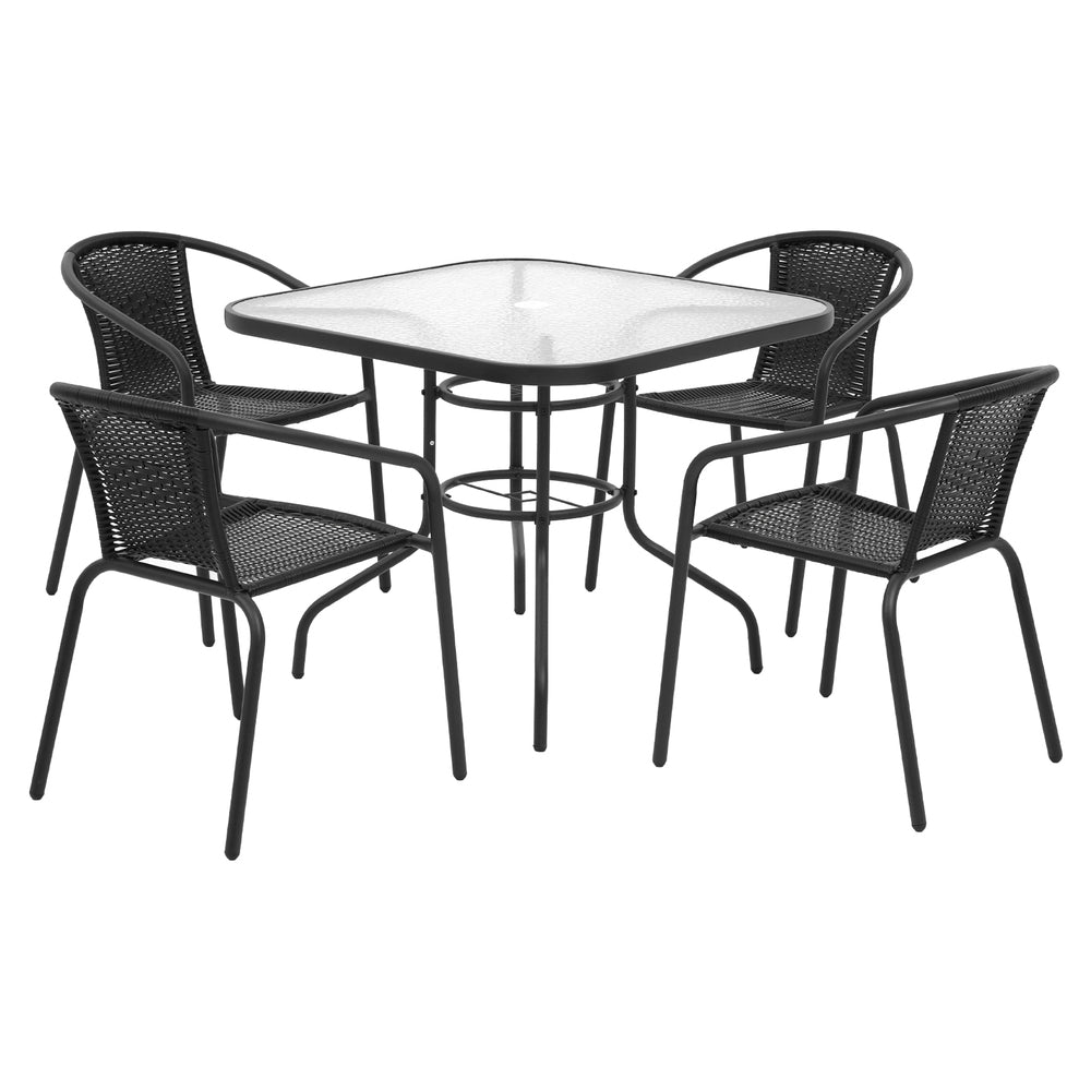 Outdoor Dining Set 5 Piece Steel Stackable Chairs Table Patio Furniture - Furniture > Outdoor > Outdoor Dining Sets - Bedzy Australia