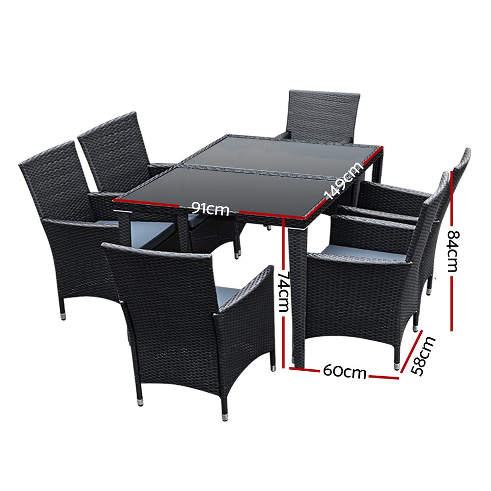 Outdoor Dining Set 7 Piece Wicker Lounge Setting Black - Furniture > Outdoor - Bedzy Australia