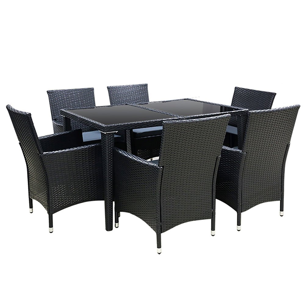 Outdoor Dining Set 7 Piece Wicker Lounge Setting Black - Furniture > Outdoor - Bedzy Australia