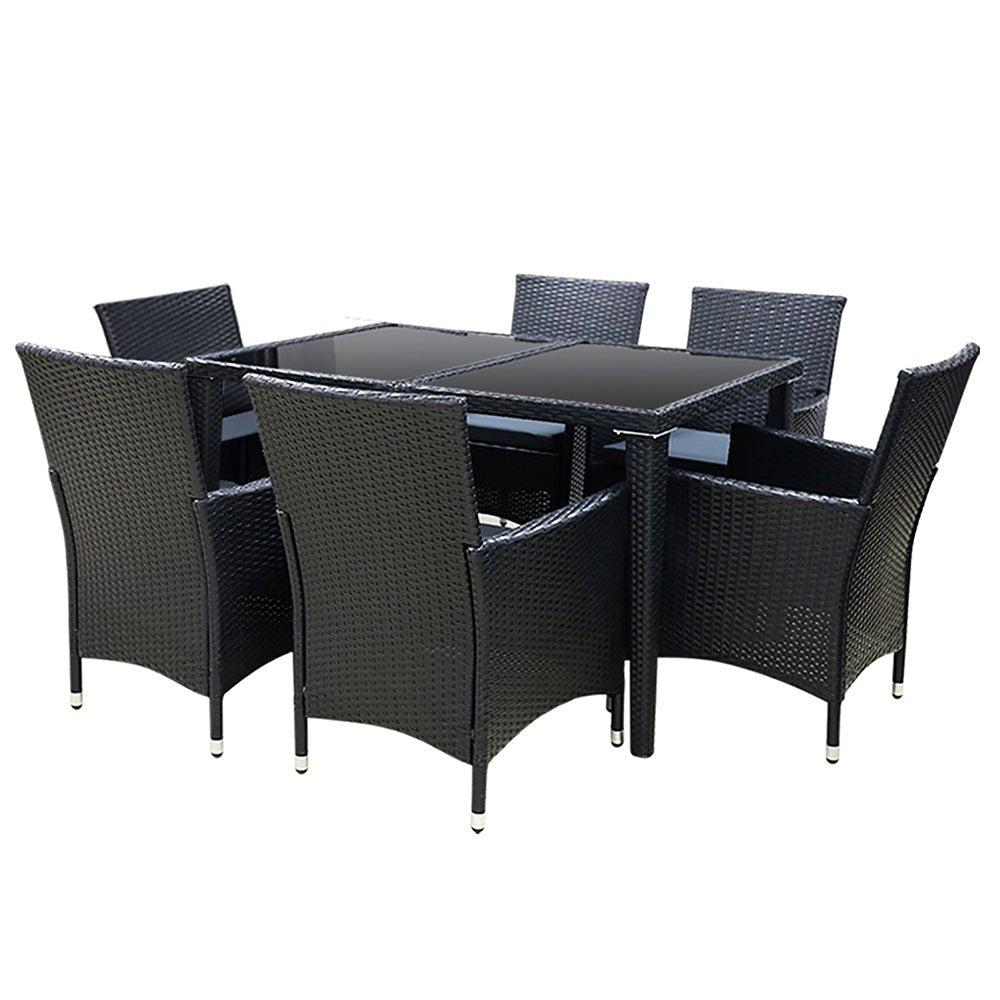 Outdoor Dining Set 7 Piece Wicker Lounge Setting Black - Furniture > Outdoor - Bedzy Australia