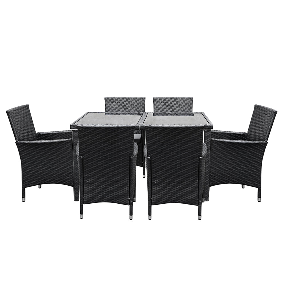 Outdoor Dining Set 7 Piece Wicker Lounge Setting Black - Furniture > Outdoor - Bedzy Australia