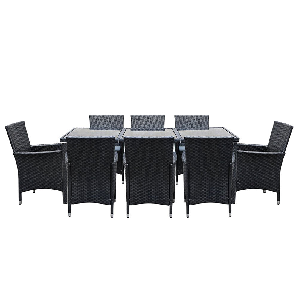 Outdoor Dining Set 9 Piece Wicker Lounge Setting Black - Furniture > Outdoor - Bedzy Australia