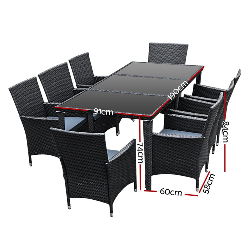 Outdoor Dining Set 9 Piece Wicker Lounge Setting Black - Furniture > Outdoor - Bedzy Australia