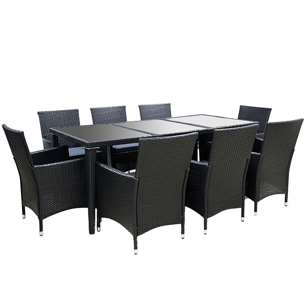 Outdoor Dining Set 9 Piece Wicker Lounge Setting Black - Furniture > Outdoor - Bedzy Australia