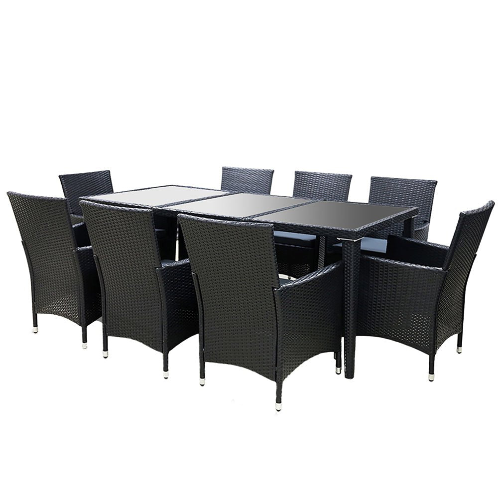 Outdoor Dining Set 9 Piece Wicker Lounge Setting Black - Furniture > Outdoor - Bedzy Australia