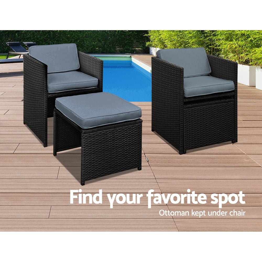 Outdoor Dining Set 9 Piece Wicker Table Chairs Setting Black - Furniture > Dining - Bedzy Australia