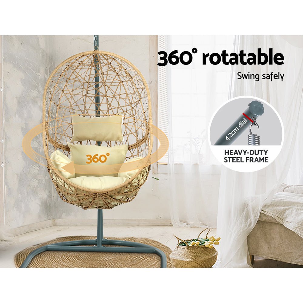 Outdoor Egg Swing Chair Wicker Rattan Furniture Pod Stand Cushion Yellow - Furniture > Outdoor - Bedzy Australia