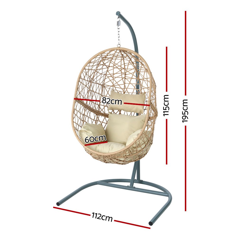 Outdoor Egg Swing Chair Wicker Rattan Furniture Pod Stand Cushion Yellow - Furniture > Outdoor - Bedzy Australia