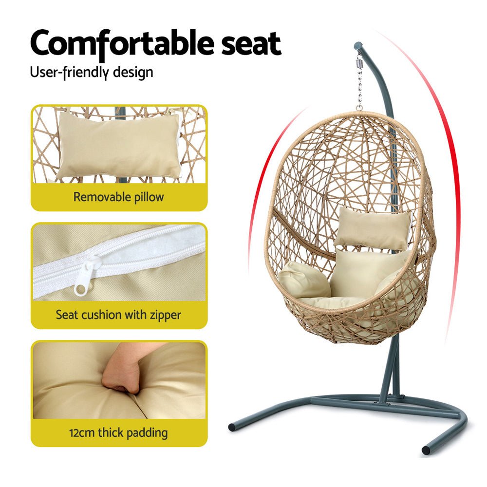 Outdoor Egg Swing Chair Wicker Rattan Furniture Pod Stand Cushion Yellow - Furniture > Outdoor - Bedzy Australia