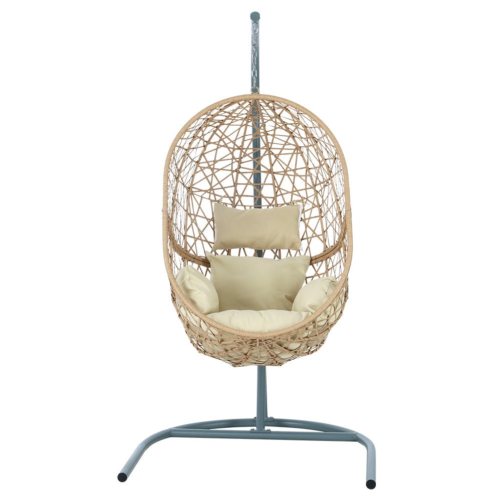 Outdoor Egg Swing Chair Wicker Rattan Furniture Pod Stand Cushion Yellow - Furniture > Outdoor - Bedzy Australia